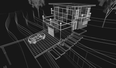 ev mimarisi çizimi 3d illüstrasyon