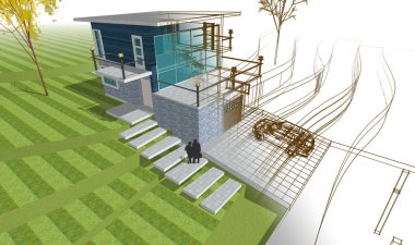 ev mimarisi çizimi 3d illüstrasyon