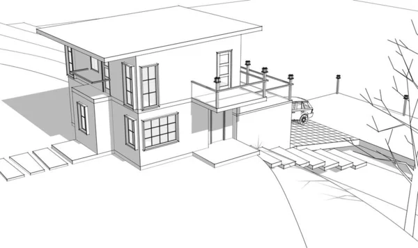 house architectural sketch 3d illustration