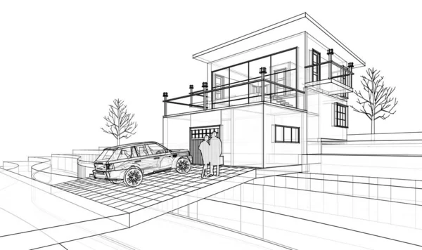 Будинок Архітектурний Ескіз Ілюстрація — стокове фото