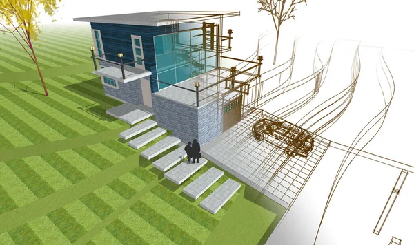 Архитектурный Эскиз Дома Иллюстрация — стоковое фото