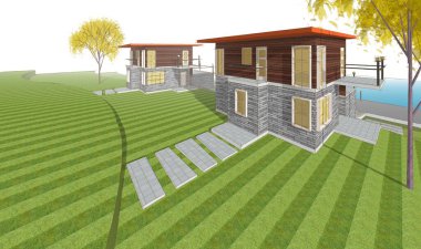 Kasaba mimarisi çizimi 3D illüstrasyon