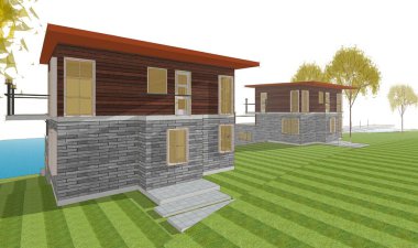 Kasaba mimarisi çizimi 3D illüstrasyon