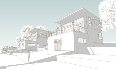 Kasaba mimarisi çizimi 3D illüstrasyon