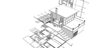 ev planı mimari taslak 3D illüstrasyon