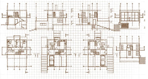 Hus Plan Fasader Arkitektonisk Skiss Illustration — Stockfoto