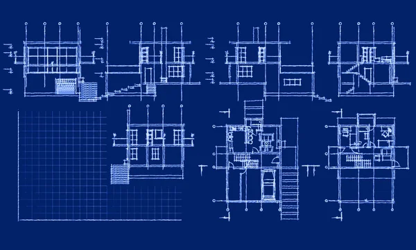 Dom Plan Fasady Architektoniczny Szkic Ilustracja — Zdjęcie stockowe