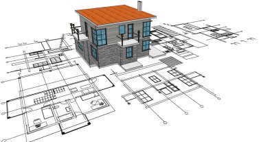 ev planı mimari taslak 3D illüstrasyon
