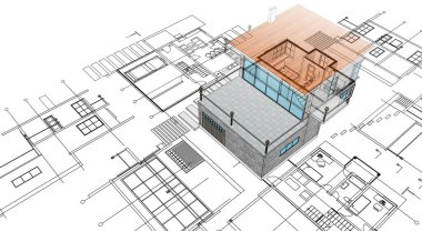 ev planı mimari taslak 3D illüstrasyon