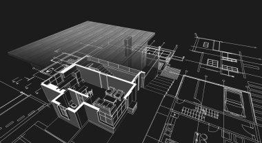 ev planı mimari taslak 3D illüstrasyon