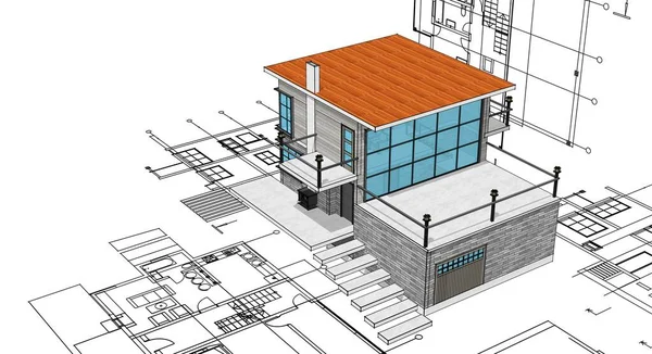 House Plan Facades Sketsa Arsitektur Ilustrasi — Stok Foto