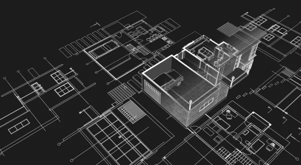 Plano Casa Fachadas Desenho Arquitetônico Ilustração — Fotografia de Stock