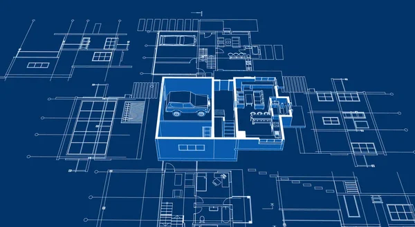 Plano Casa Fachadas Desenho Arquitetônico Ilustração — Fotografia de Stock