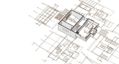 ev planı mimari taslak 3D illüstrasyon