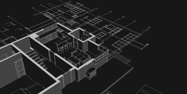 ev planı mimari taslak 3D illüstrasyon