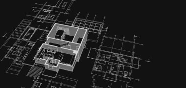 ev planı mimari taslak 3D illüstrasyon