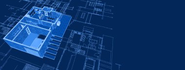 ev planı mimari taslak 3D illüstrasyon