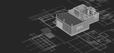 ev planı mimari taslak 3D illüstrasyon
