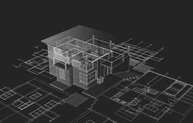 ev planı mimari taslak 3D illüstrasyon