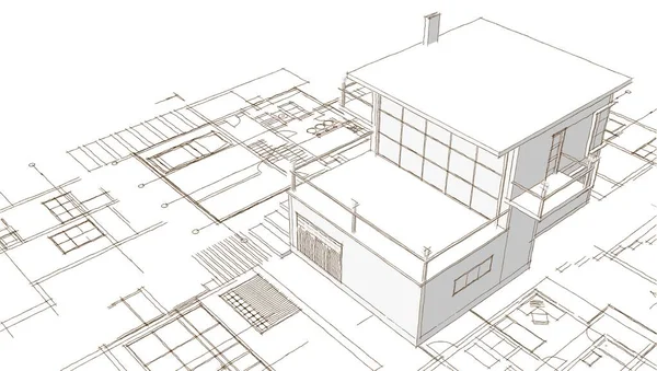 Hus Plan Fasader Arkitektonisk Skiss Illustration — Stockfoto