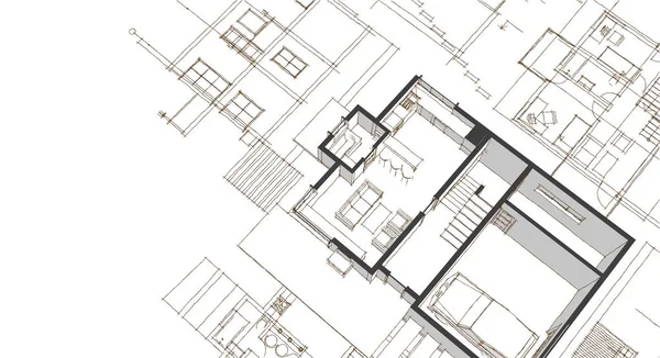 Haus Plan Fassaden Architektonische Skizze Illustration — Stockfoto