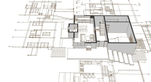 Haus Plan Fassaden Architektonische Skizze Illustration — Stockfoto