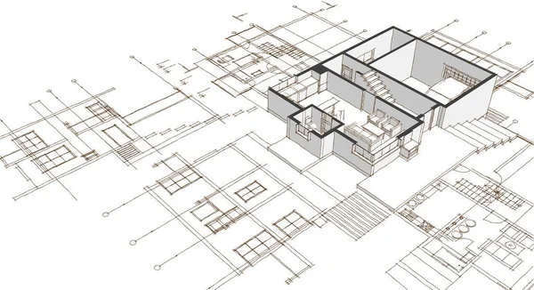 Huis Plan Gevels Architectonische Schets Illustratie — Stockfoto