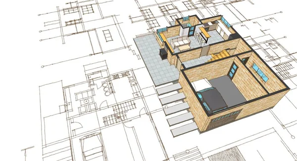 Plano Casa Fachadas Desenho Arquitetônico Ilustração — Fotografia de Stock