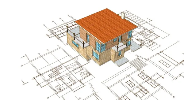 House Plan Facades Architectural Sketch Illustration — Stock Photo, Image