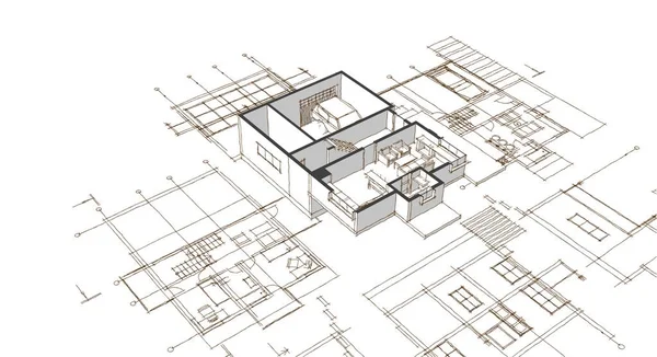 住宅平面图立面建筑草图 — 图库照片