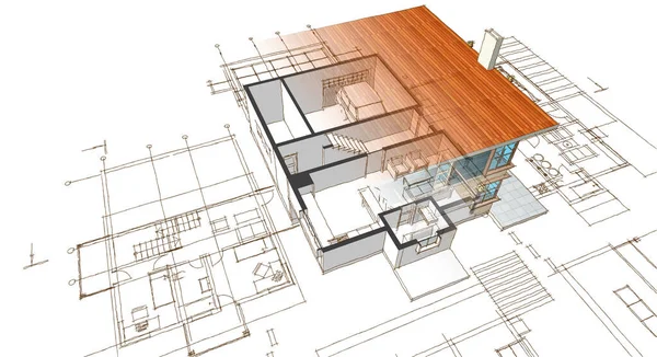 ev planı mimari taslak 3D illüstrasyon