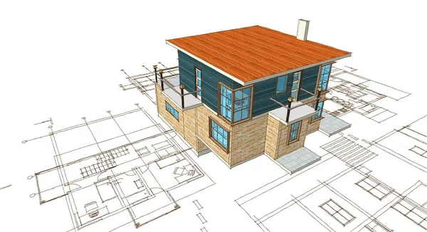 house plan facades architectural sketch 3d illustration