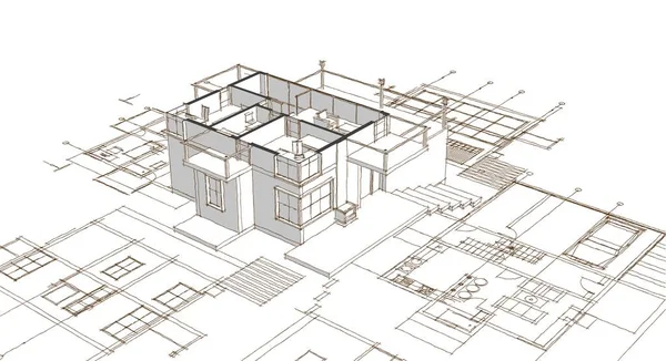 Plano Casa Fachadas Desenho Arquitetônico Ilustração — Fotografia de Stock