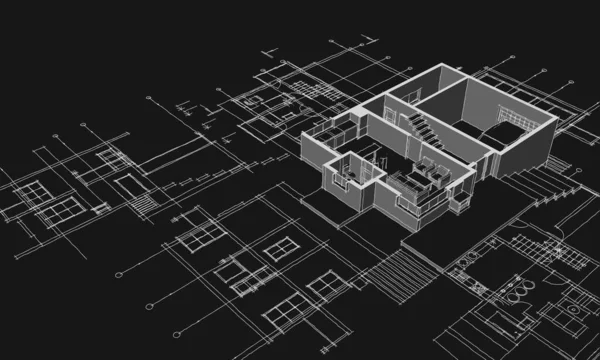 Casa Pianta Facciate Schizzo Architettonico Illustrazione — Foto Stock