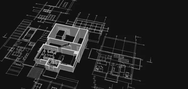 Dům Plán Fasády Architektonický Náčrt Ilustrace — Stock fotografie