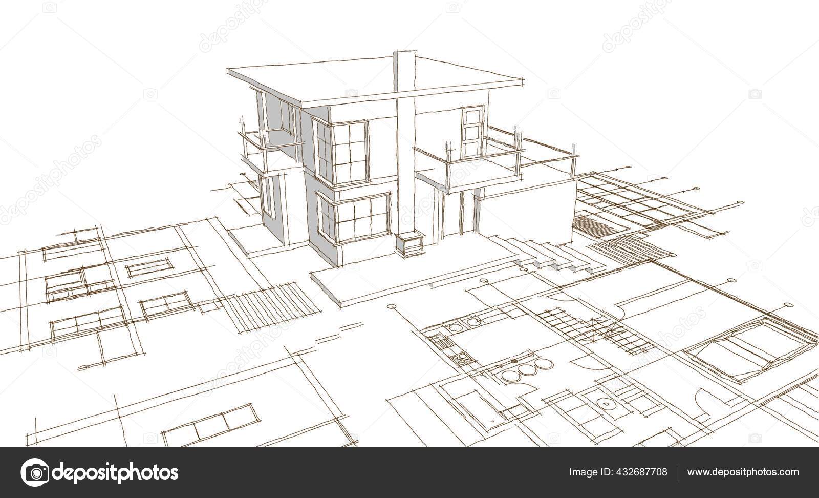 House Plan Facades Architectural Sketch Illustration — Free Stock Photo