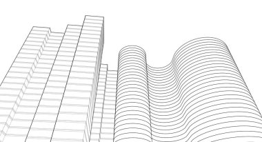 soyut modern mimari çizimi 3d illüstrasyon