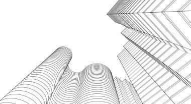 soyut modern mimari çizimi 3d illüstrasyon