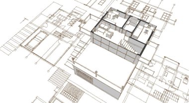 ev planı mimari taslak 3D illüstrasyon