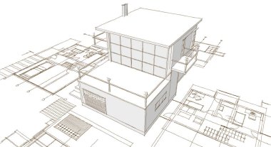 ev planı mimari taslak 3D illüstrasyon