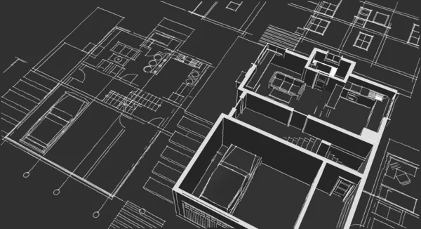 住宅平面图立面建筑草图 — 图库照片