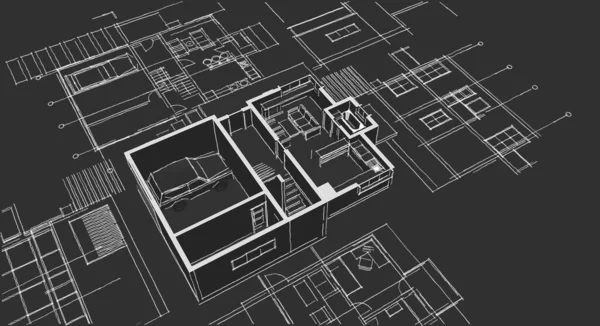 Plano Casa Fachadas Desenho Arquitetônico Ilustração — Fotografia de Stock