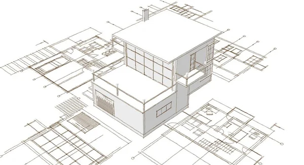 Hus Plan Fasader Arkitektonisk Skiss Illustration — Stockfoto