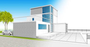 ev mimarisi çizimi 3d illüstrasyon