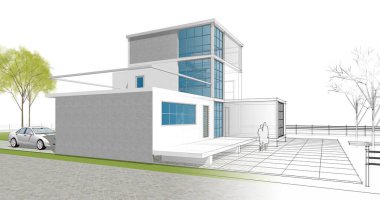 ev mimarisi çizimi 3d illüstrasyon