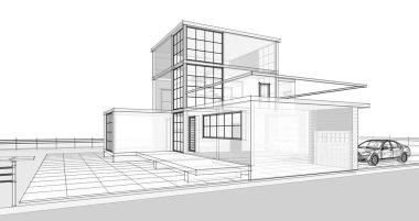 ev mimarisi çizimi 3d illüstrasyon