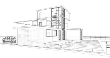 ev mimarisi çizimi 3d illüstrasyon