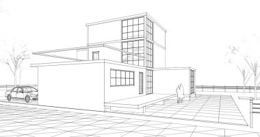 ev mimarisi çizimi 3d illüstrasyon