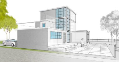 ev mimarisi çizimi 3d illüstrasyon