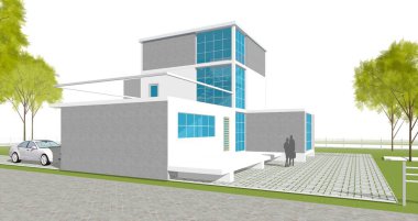 ev mimarisi çizimi 3d illüstrasyon